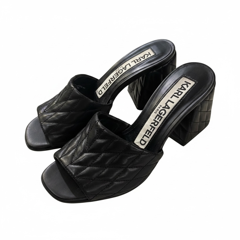 Karl Lagerfeld Paris Cati Quilted Block Heel Slide Sandals